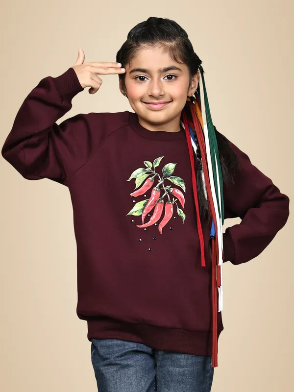 Wine_Fleece_Solid_Sweatshirt_For_Kids