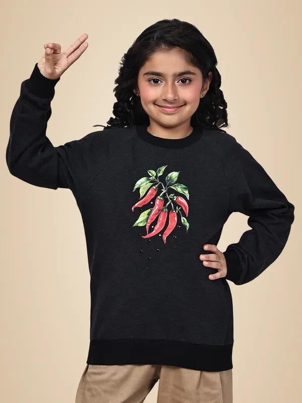 Dark_Melange_Fleece_Solid_Sweatshirt_For_Kids