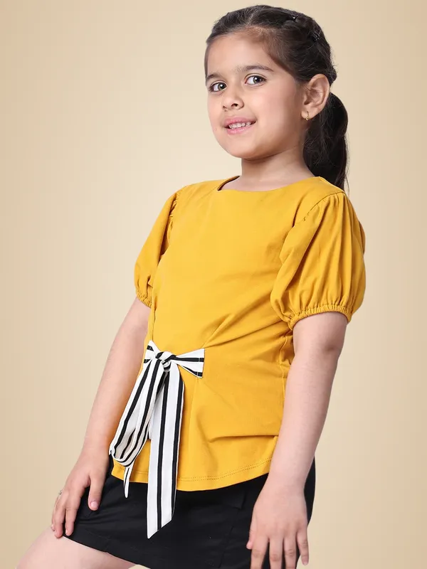 Yellow_Cotton_Blend_Solid_Top_For_Kids