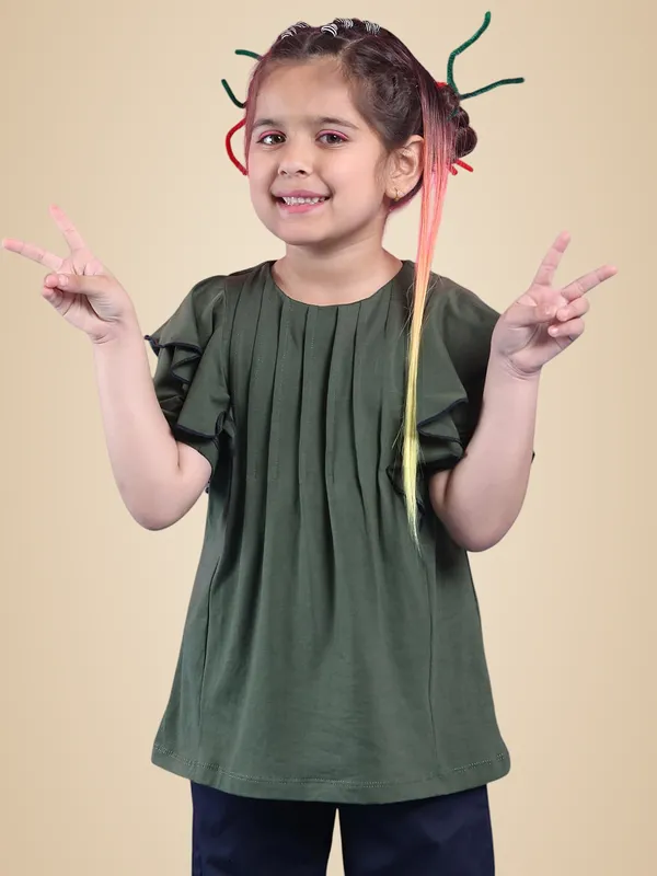 Olive_Cotton_Solid_Top_For_Kids
