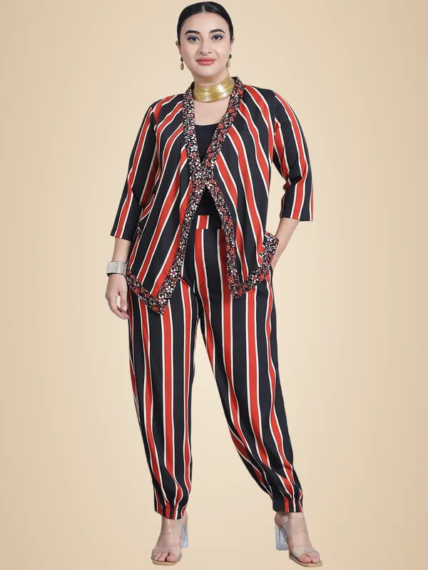 Rust_Polyester_Striped_Clothing_Set_For_Women
