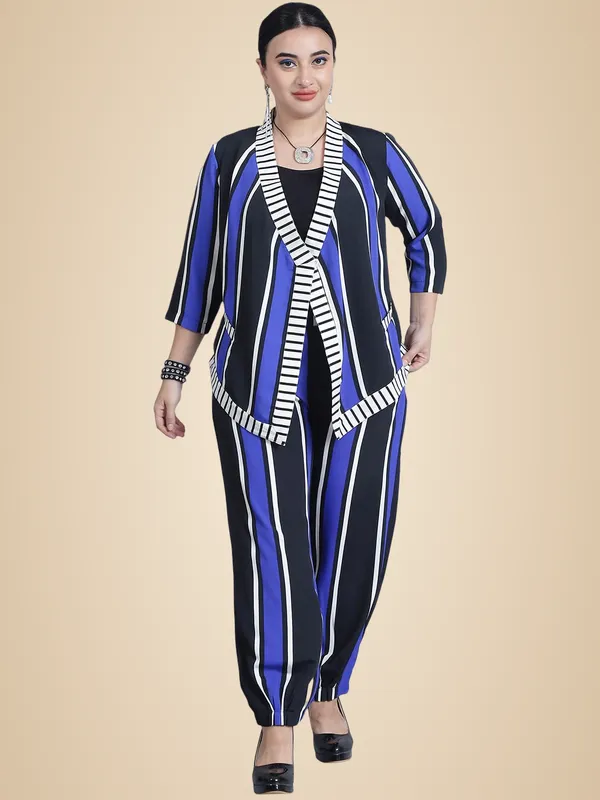 Blue_Polyester_Striped_Clothing_Set_For_Women
