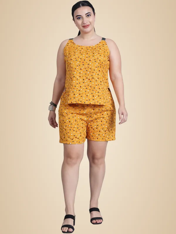 Mustard_Polyester_Floral_Clothing_Set_For_Women