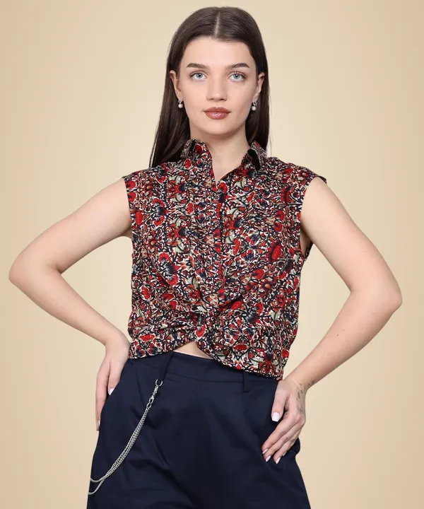 Red_Crepe_Floral_Clothing_Set_For_Women