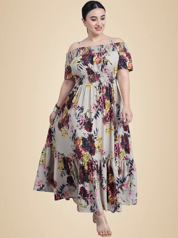 Beige_Crepe_Floral_Dress_For_Women