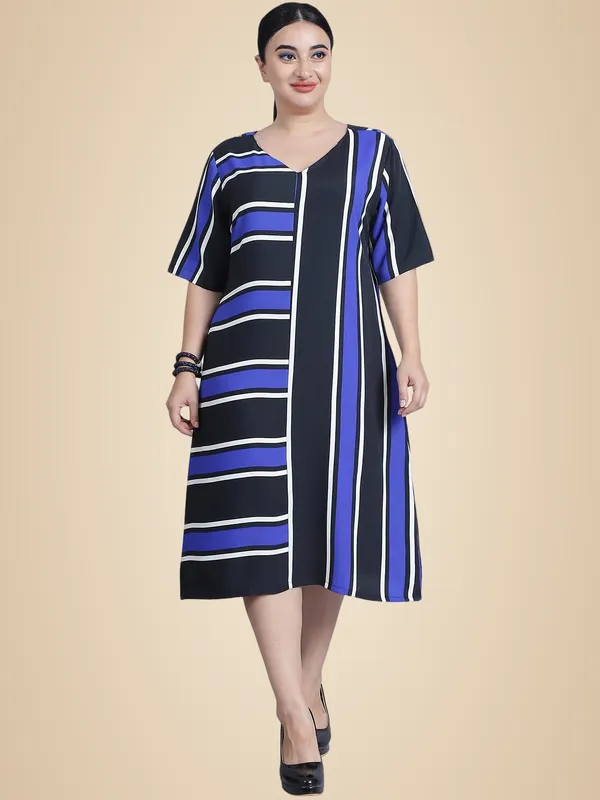 Blue_Polyester_Striped_Dress_For_Women