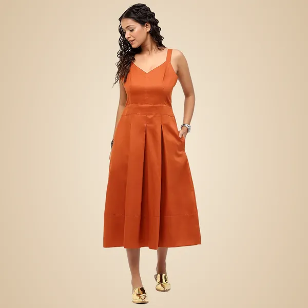 Orange_Cotton_Solid_Dress_For_Women