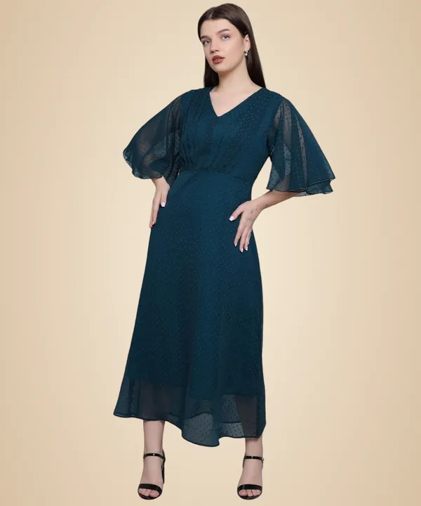 Teal_Georgette_Solid_Dress_For_Women