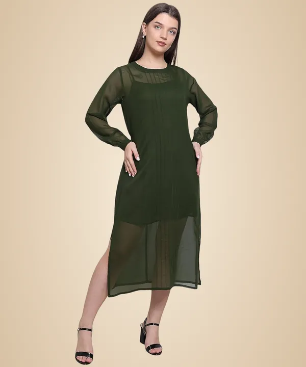 Green_Georgette_Solid_Dress_For_Women