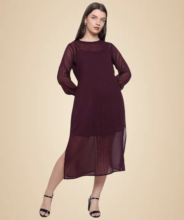 Plum_Georgette_Solid_Dress_For_Women