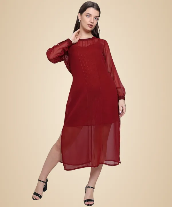 Red_Georgette_Solid_Dress_For_Women