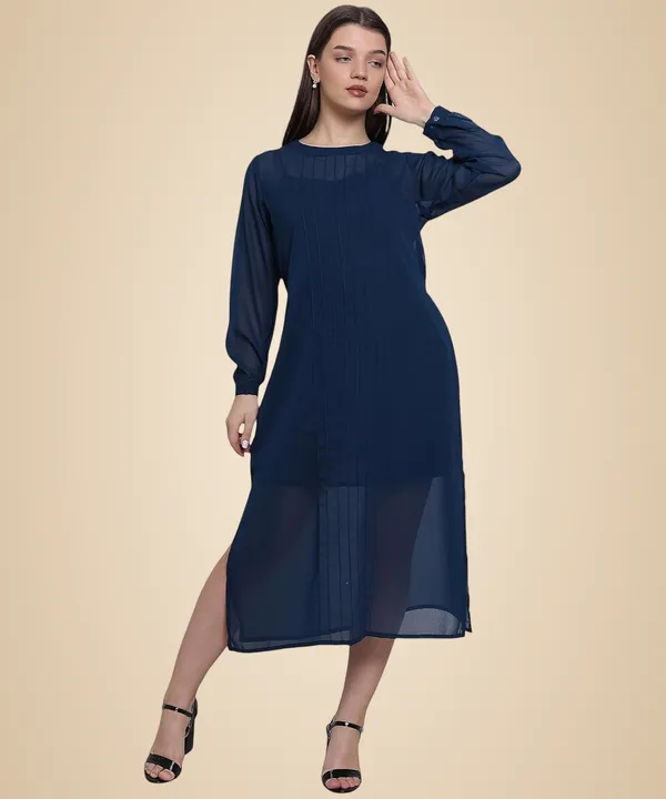 Teal_Georgette_Solid_Dress_For_Women