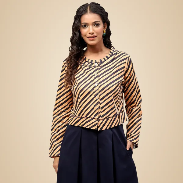 Golden_Cotton_Striped_Jacket_For_Women