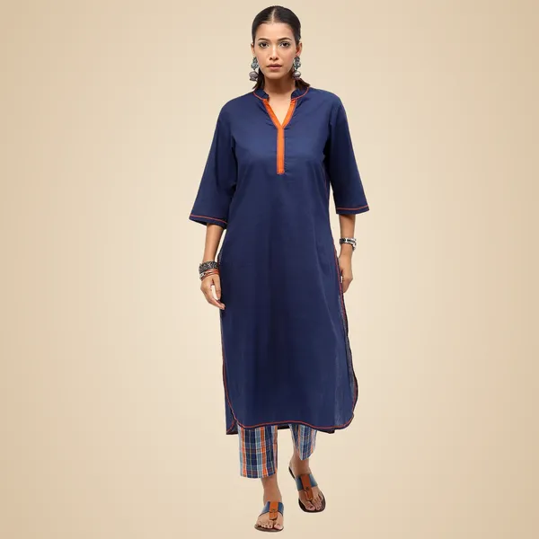 Blue_Cotton_Solid_Kurti_For_Women