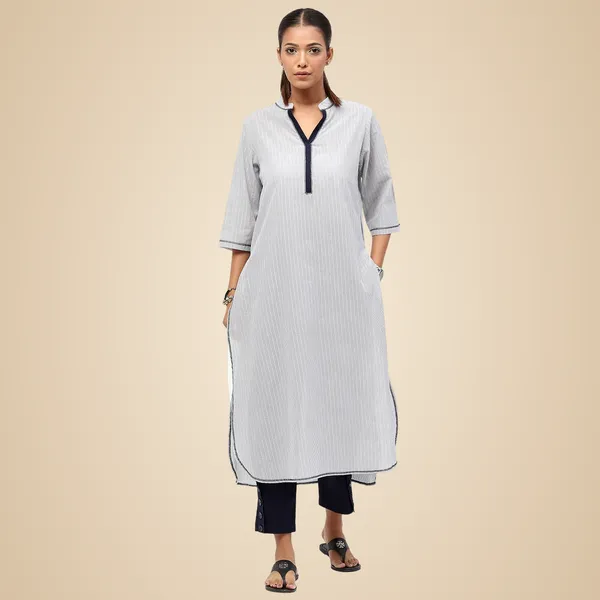Silver_Cotton_Solid_Kurti_For_Women