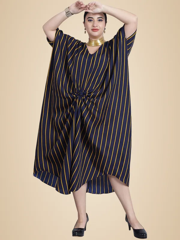 Navy_Blue_Polyester_Striped_Kaftan_For_Women
