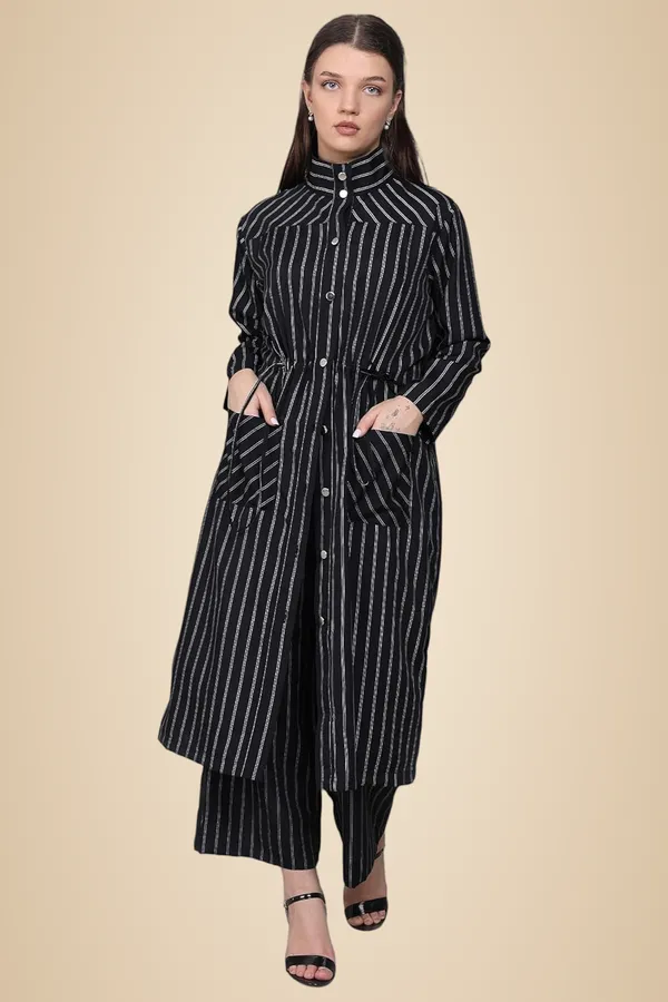 Black_Crepe_Striped_Clothing_Set_For_Women