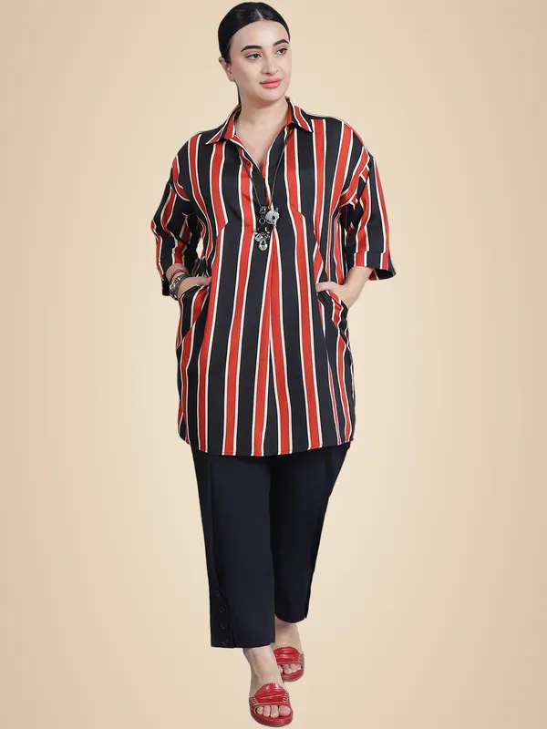 Rust_Polyester_Striped_Top_For_Women