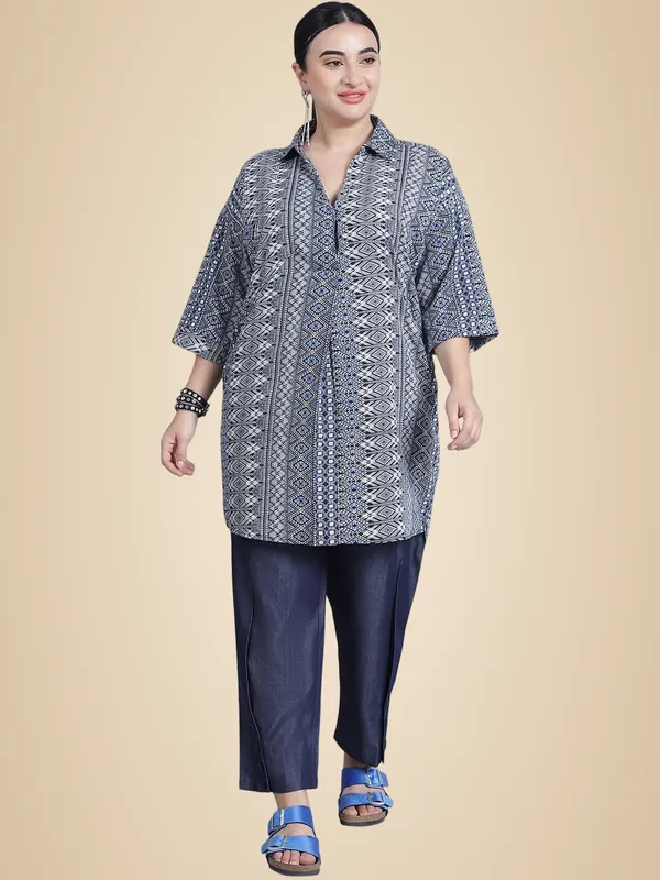 Blue_Polyester_Striped_Top_For_Women