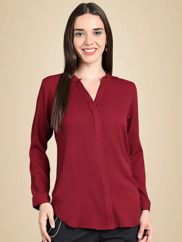 Maroon_Polyester_Solid_Top_For_Women