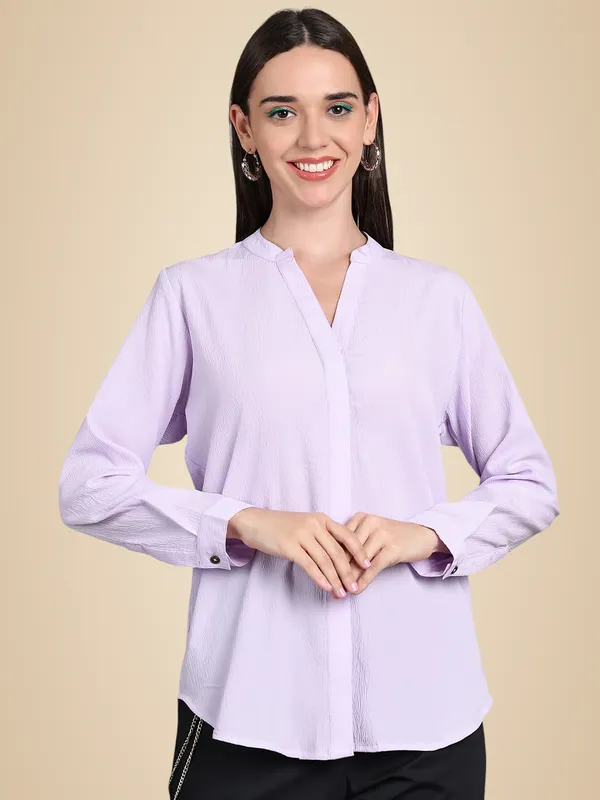 Lilac_Polyester_Solid_Top_For_Women