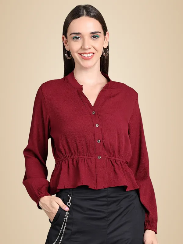Maroon_Polyester_Solid_Top_For_Women