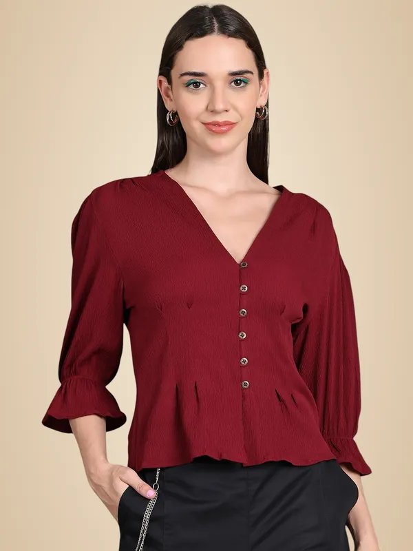 Maroon_Polyester_Solid_Top_For_Women