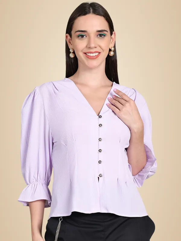 Lilac_Polyester_Solid_Top_For_Women