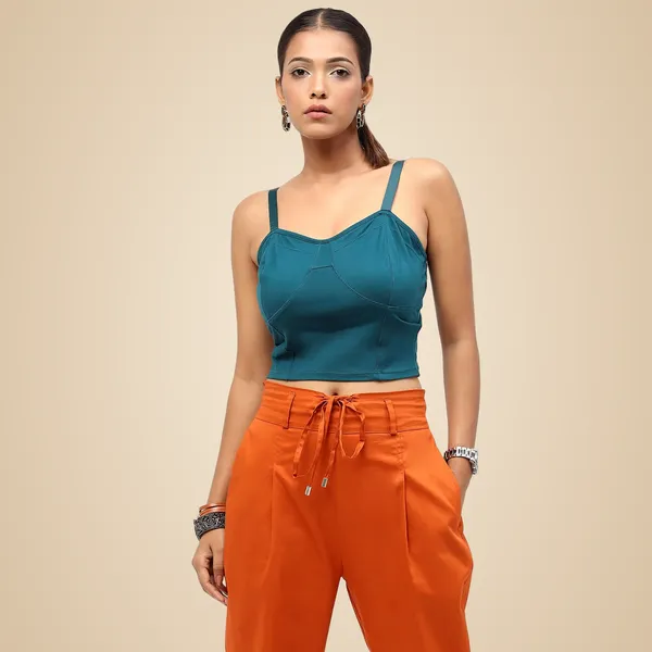 Teal_Rayon_Blend_Solid_Top_For_Women