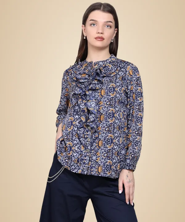 Blue_Crepe_Floral_Top_For_Women