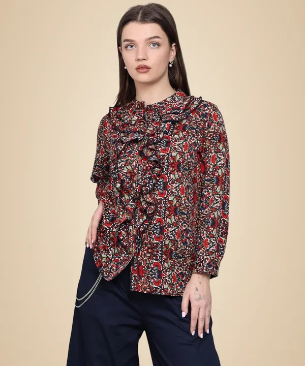 Red_Crepe_Floral_Top_For_Women
