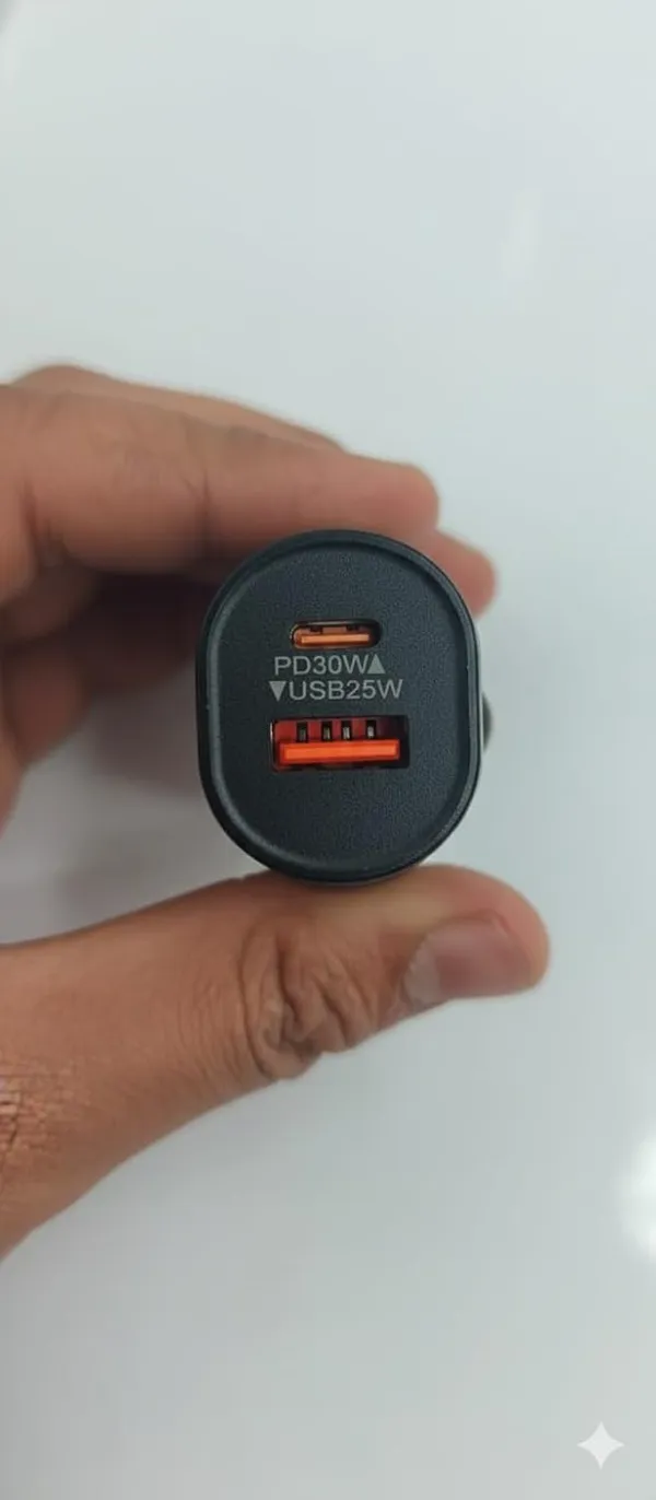 Ch-100_Dual_Port_Fast_Car_Charger_-_30W_Pd_&_Qc_3.0_With_Carbon_Fiber_Design