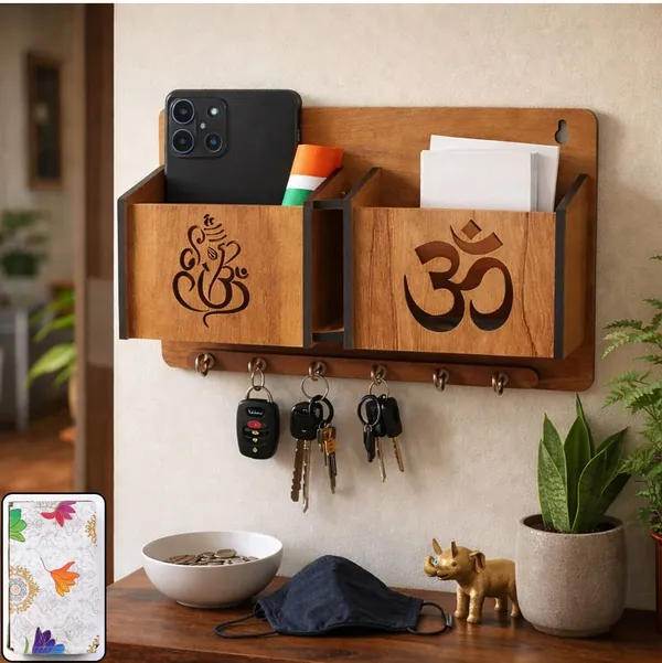 Wooden_Wall-Mounted_Key_Holder_With_Storage_Compartments_And_Om_&_Ganesha_Design