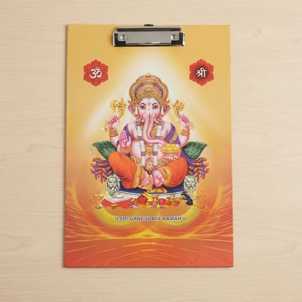 Pack_Of_10_Yellow_Lord_Ganesha_Clipboard_With_Plastic_Cover_23_×_36_Cm