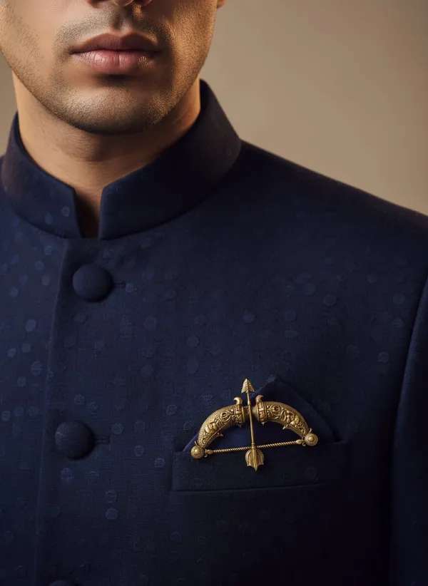 Golden_Royal_Dhanush_Bow_And_Arrow_Brooch_|_Antique_Gold_Sherwani_Pin