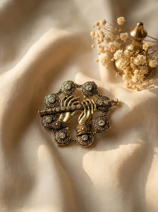 Golden_Divine_Krishna_Bansuri_Flute_Brooch_|_Antique_Gold_And_Crystal_Pin