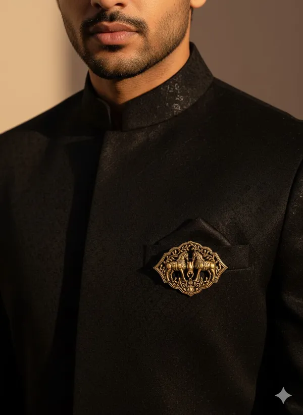 Golden_Horse_Brooch_Pin_Antique_Metal_Shirt