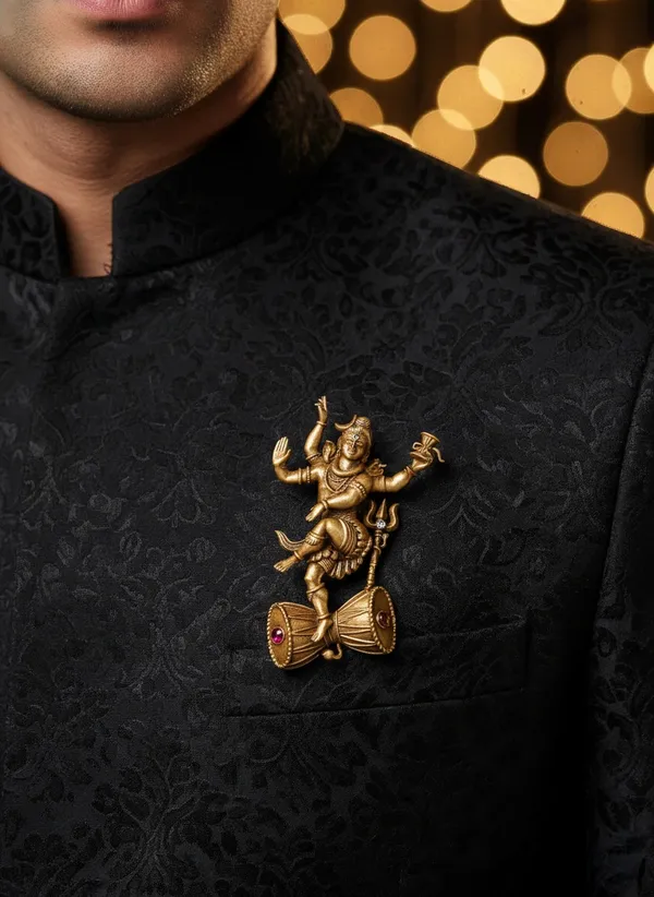 Golden_Divine_Nataraja_Dancing_Shiva_Brooch_|_Antique_Gold_Damru_Pin