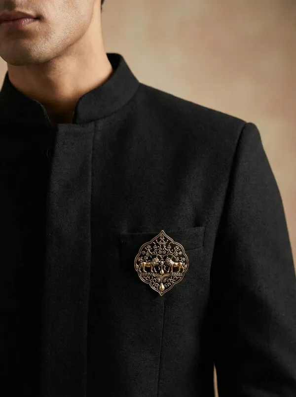 Golden_Royal_Twin_Lion_And_Tree_Of_Life_Brooch_|_Antique_Gold_Sherwani_Pin