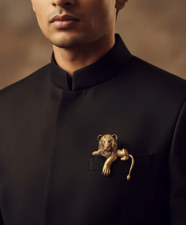 Golden_Vintage_Style_Simha_Lion_Pin_Ornate_Textured_Brooch
