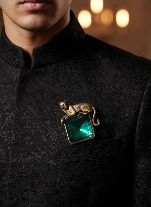 Golden_Royal_Panther_And_Emerald_Stone_Brooch_|_Antique_Gold_Statement_Pin