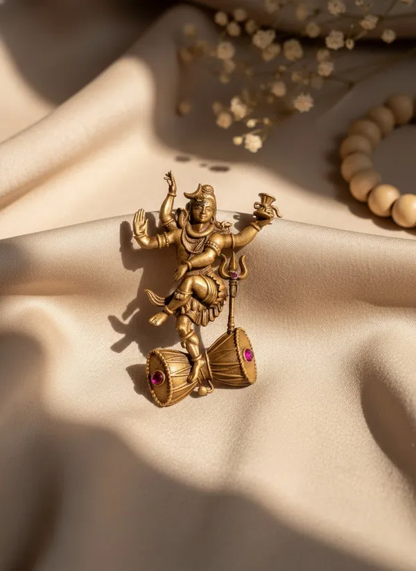 Golden_Divine_Nataraja_Dancing_Shiva_Brooch_|_Antique_Gold_Damru_Pin
