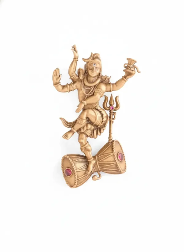 Golden_Divine_Nataraja_Dancing_Shiva_Brooch_|_Antique_Gold_Damru_Pin