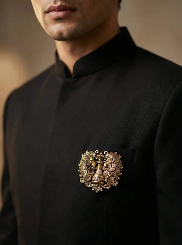 Golden_Royal_Twin_Lion_And_Crowned_Pillar_Brooch_|_Antique_Gold_Sherwani_Pin