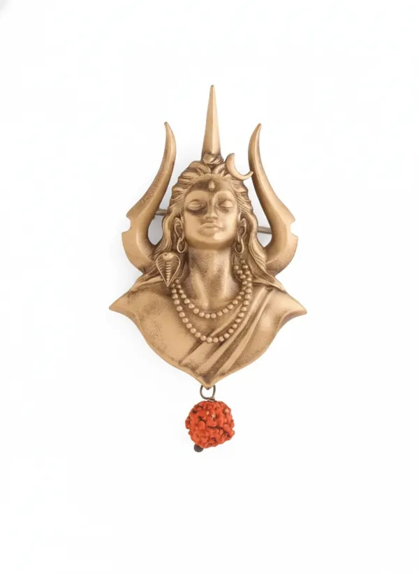 Golden_Divine_Shiva_Face_And_Trishul_Silhouette_Brooch_|_Rudraksha_Drop_Pin