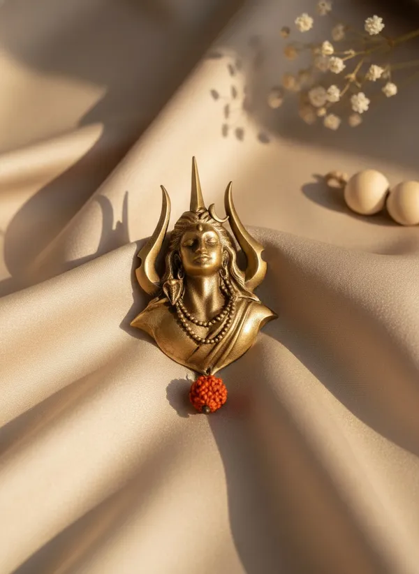 Golden_Divine_Shiva_Face_And_Trishul_Silhouette_Brooch_|_Rudraksha_Drop_Pin