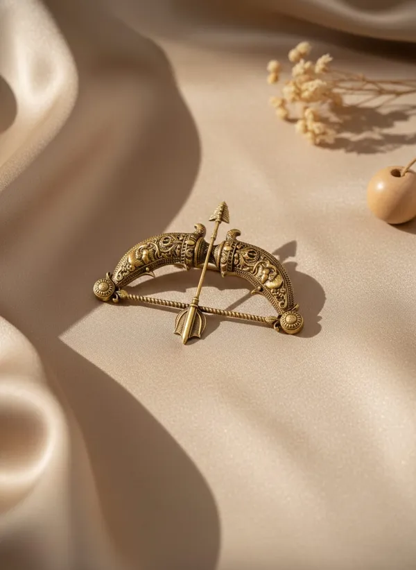 Golden_Royal_Dhanush_Bow_And_Arrow_Brooch_|_Antique_Gold_Sherwani_Pin