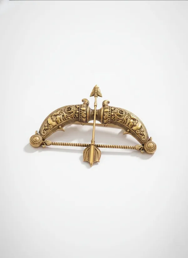 Golden_Royal_Dhanush_Bow_And_Arrow_Brooch_|_Antique_Gold_Sherwani_Pin