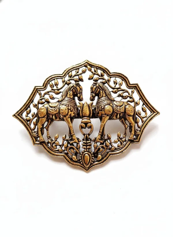 Golden_Horse_Brooch_Pin_Antique_Metal_Shirt