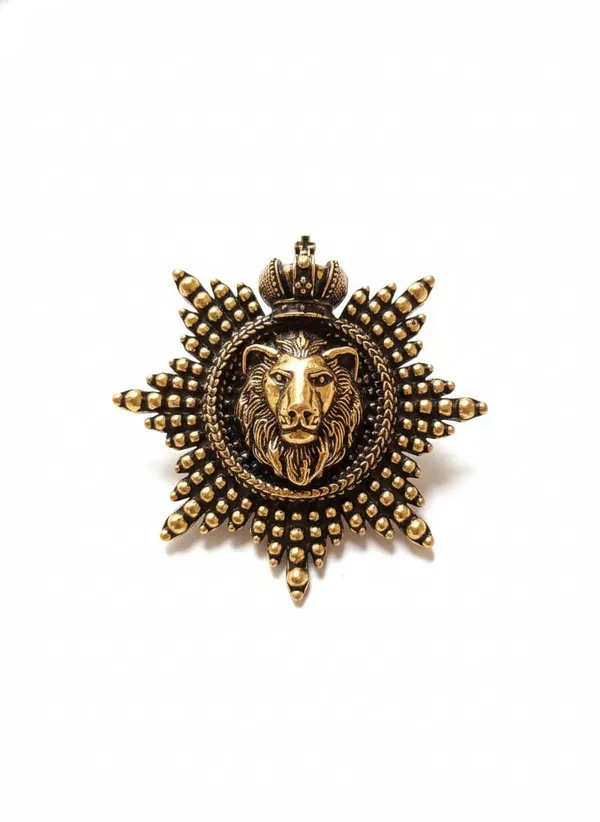 Golden_Antique_Gold_Lion_Brooch_For_Men_Sunburst_Groom_Accessory